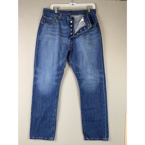 Levi’s 501 Jeans Mens 33x30 (33x28) Blue Straight Fit Premium Big E Button Fly - Picture 1 of 12